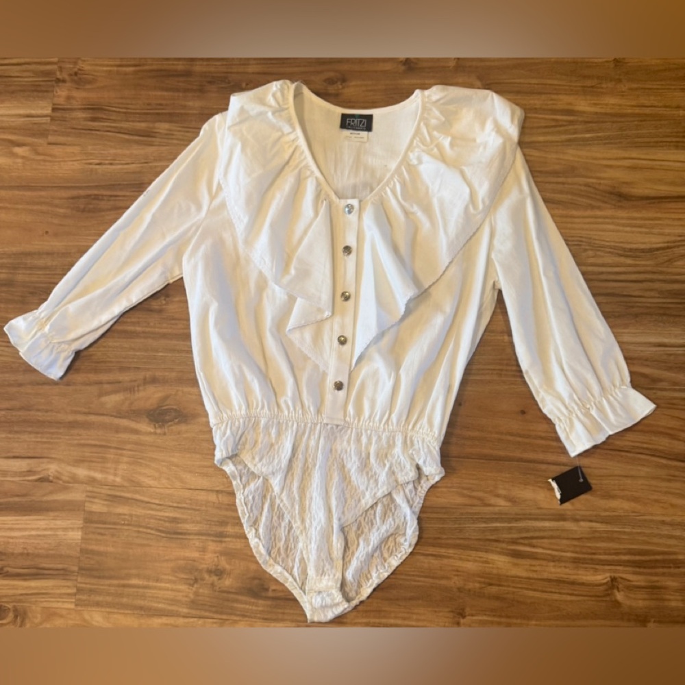 Fritzi California Vintage OFF White Ruffled Bodysuit NWT